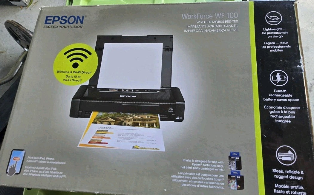 Epson Workforce WF-100 A4 Wireless Mobile Color Inkjet Printer+AirPrint w/ 215 inks C11CE05501 WF100