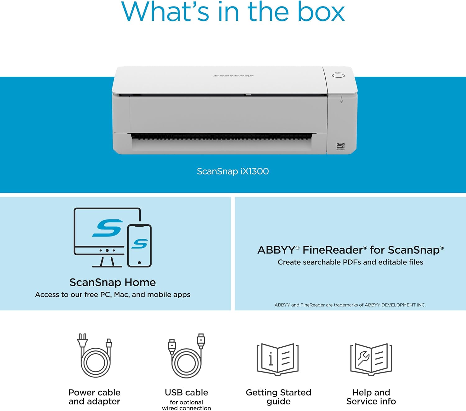 *Open Box* Fujitsu ScanSnap iX1300 A4 Compact Wireless Double-Sided Color Document Photo & Receipt Scanner