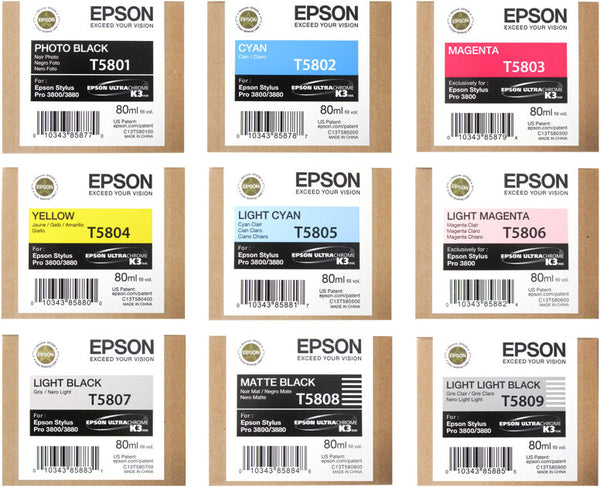 9x Pack Genuine Epson T5801-T5809 Ink Cartridge Set for Stylus Pro 3800 3880