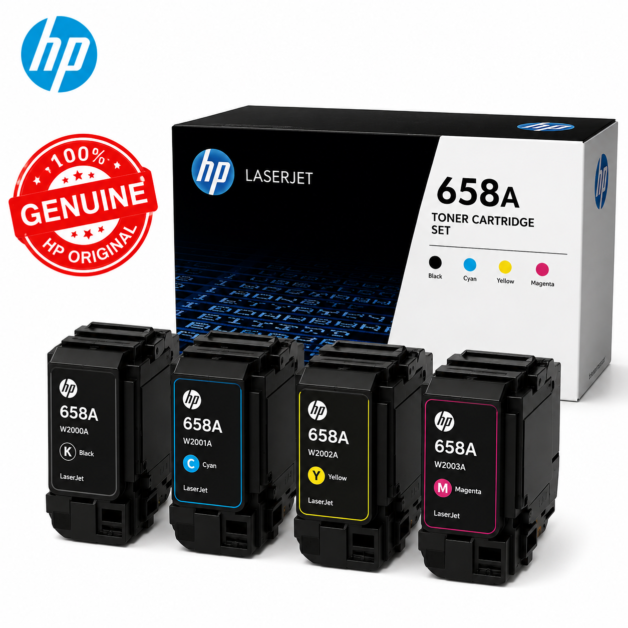 Bundle: 4x Pack Genuine HP W2000A W2001A W2002A W2003A Toner Cartridge Set #658A