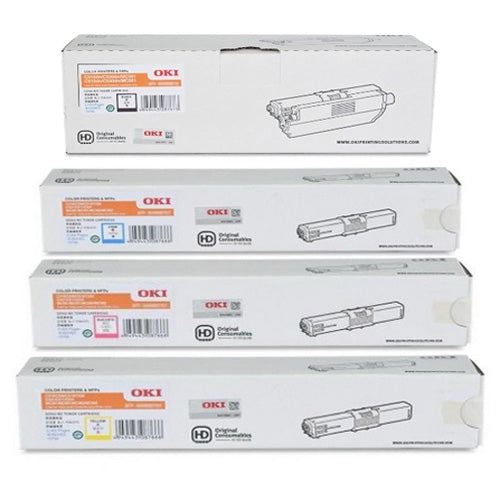 Bundle: 4x Pack Genuine OKI C532dn MC563dn MC573dn C/M/Y/K Toner Cartridge Set [46490609-46490612]