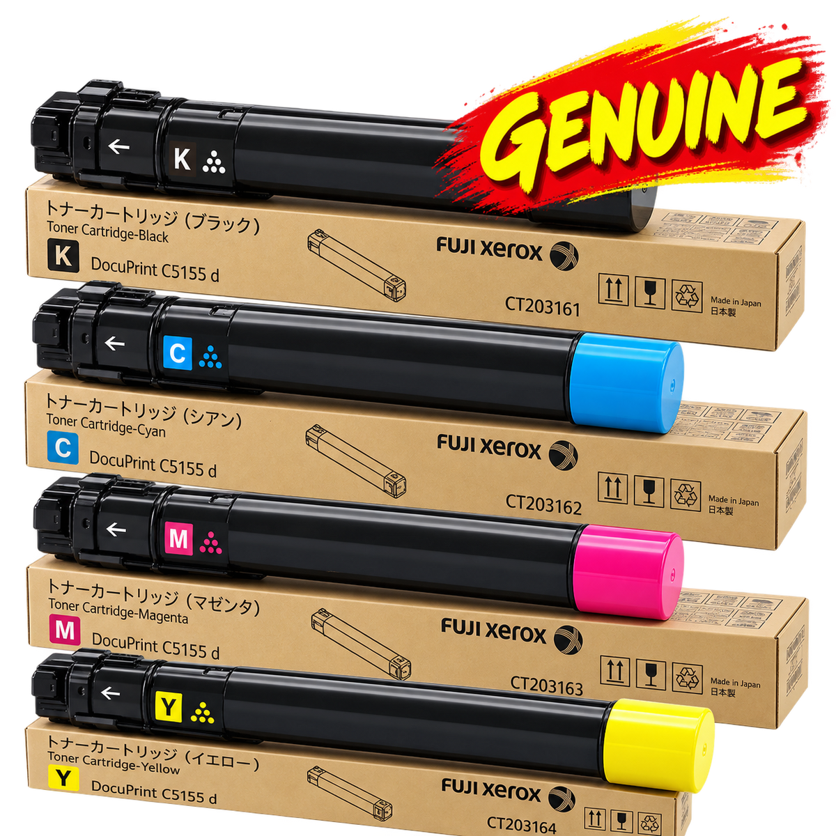 Bundle: 4x Pack Genuine Fuji Xerox DocuPrint C5155 C5155d C/M/Y/K Toner Cartridge Set [CT203161–CT203164]