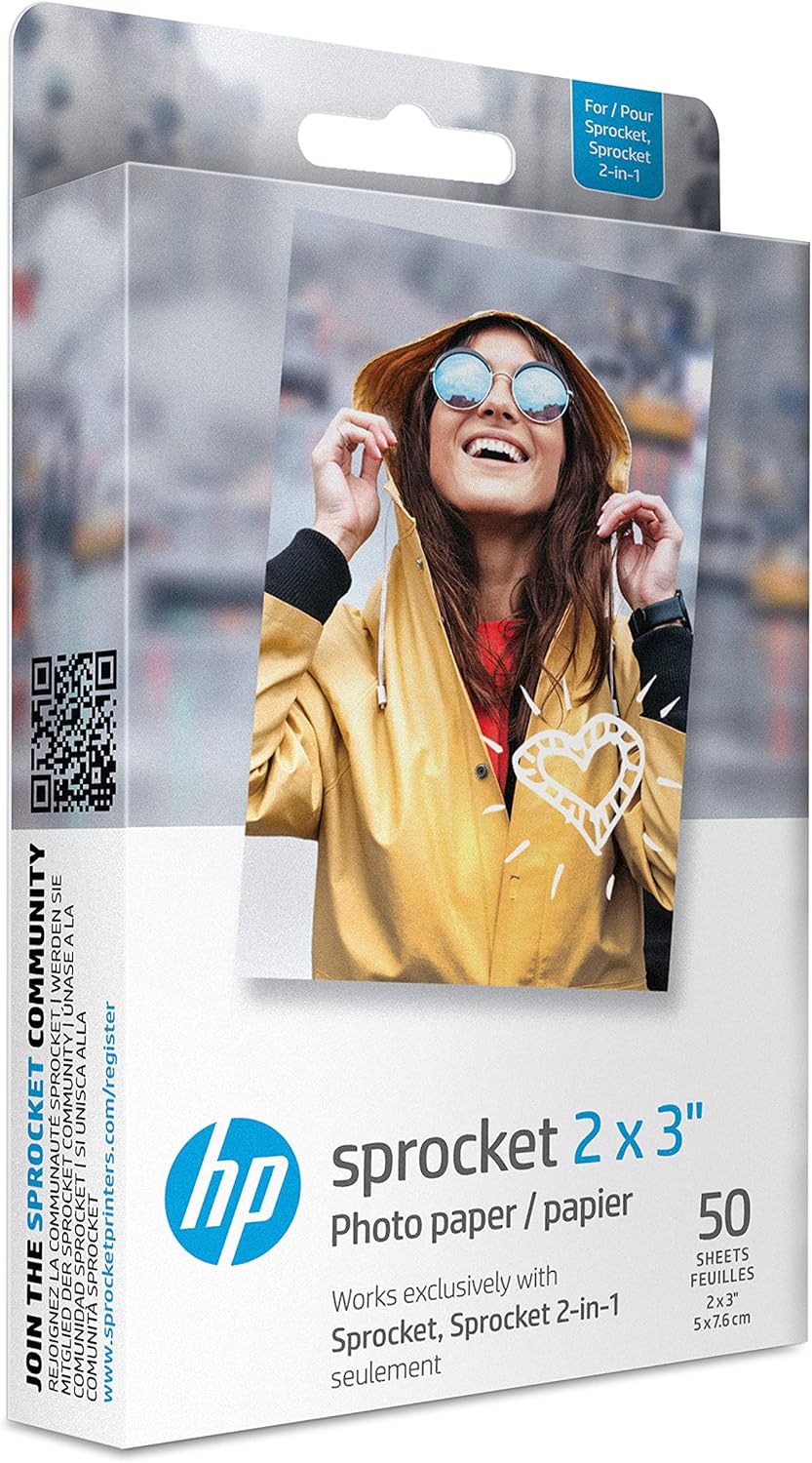 Genuine HP Sprocket 2"x3" Premium Zink Sticker Photo Paper 50x Sheets 1DE39A - HPIZ2X350