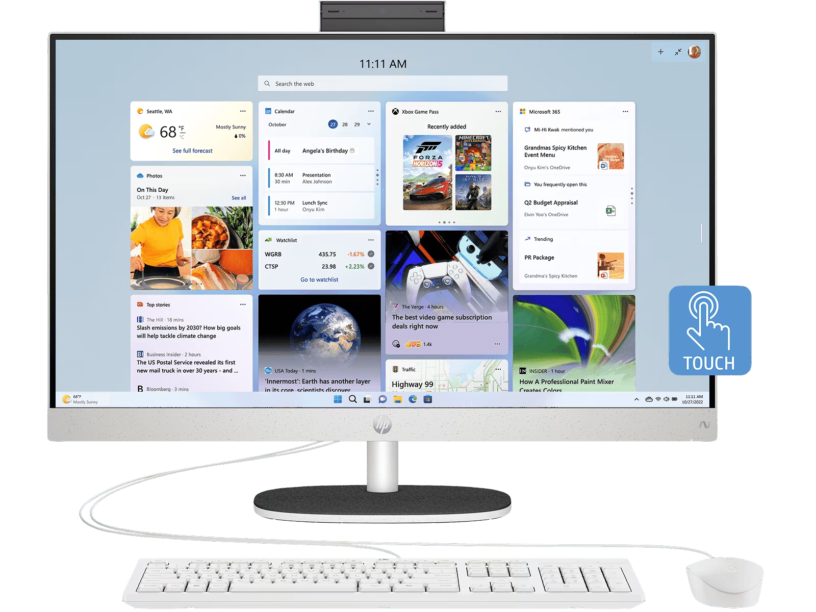 HP 27-inch Touch IPS FHD All-in-One Desktop PC AI/Intel Ultra 7 255u/16GB/512GB SSD BD0R2PA [27-cr2000a]