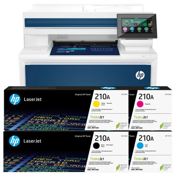 Bundle: HP Color LaserJet Pro MFP 4301fdw Printer+#210A Tone Set (W2100A, W2101A, W2102A, W2103A)