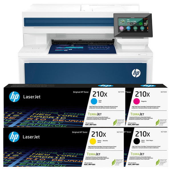 BUNDLE: HP Color LaserJet Pro MFP 4301dw A4 Wi-Fi Colour Printer+210X HY Toner Set (W2100X, W2101X, W2102X, W2103X)