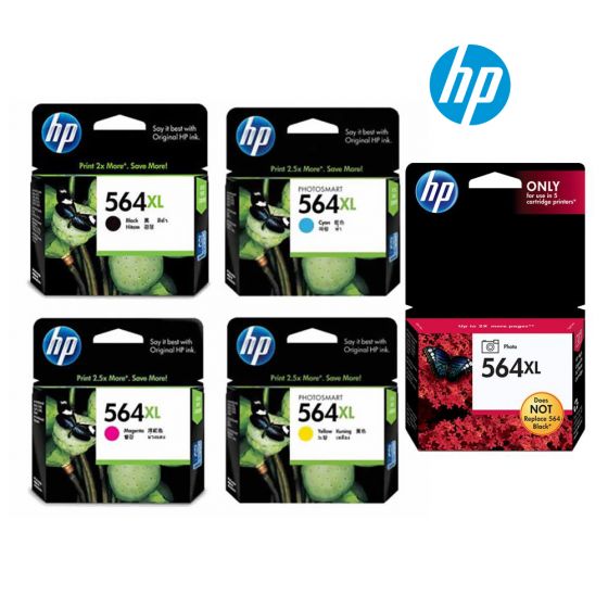 *SALE!* 5x Pack Bundle HP 564XL C/M/Y/K/PBK High Yield Ink Cartridge Set (1BK,1PBK,1C,1M,1Y)