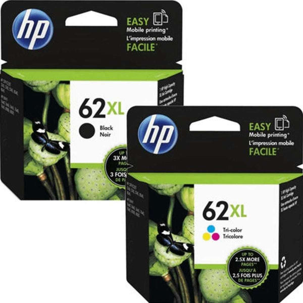 2x Pack Genuine HP 62XL Black & Colour High Yield Ink Cartridge Set (1BK,1C) [C2P05AA C2P07AA]
