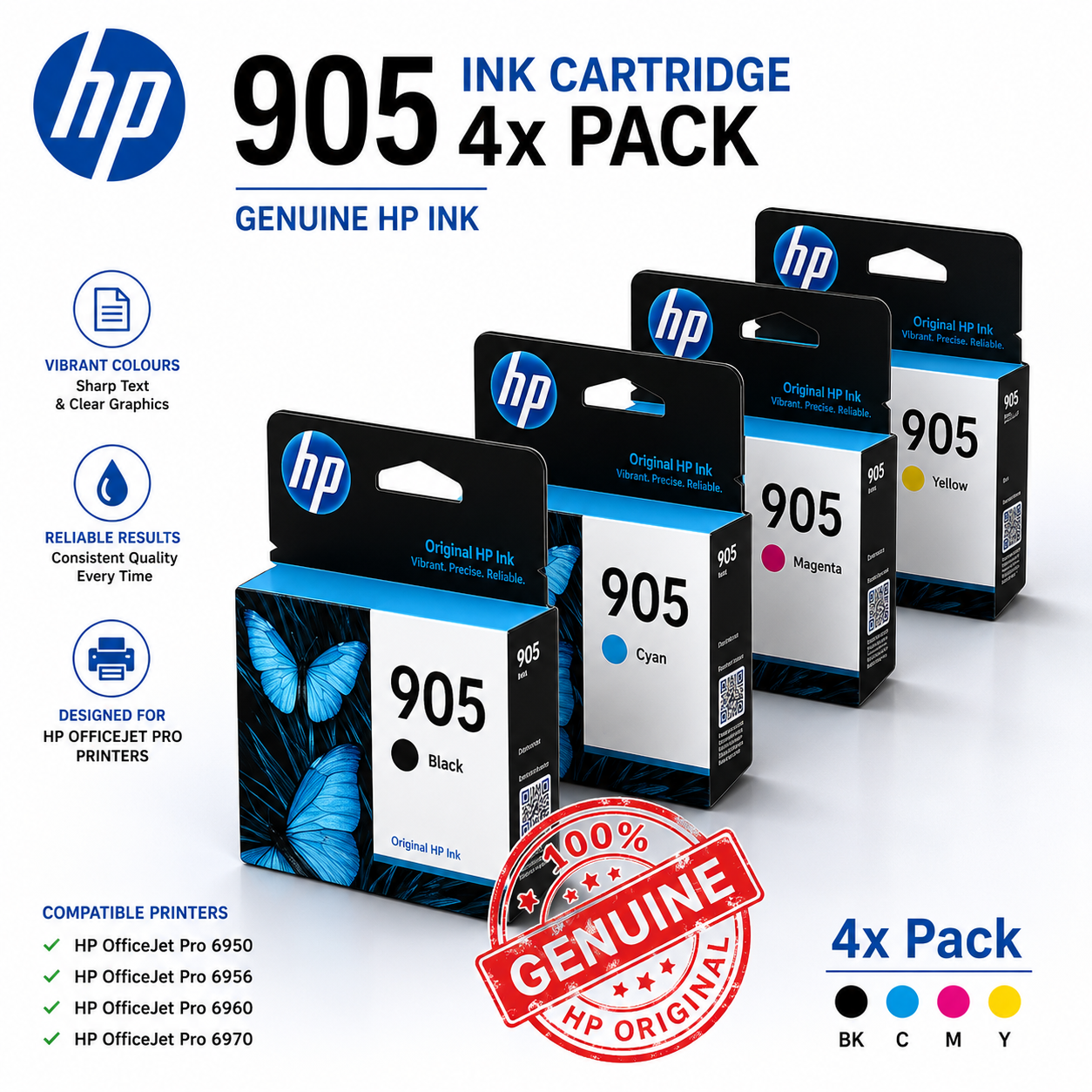 *Bundle* 4x Pack Genuine HP #905 Ink Cartridge Set (1BK,1C,1M,1Y) T6M01AA T6L89AA T6L93AA T6L97AA
