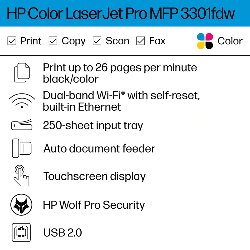 *NEW!* HP Color LaserJet Pro MFP 3301fdw 4-in-1 Multifunction Printer+FAX 25PPM [499Q5F]