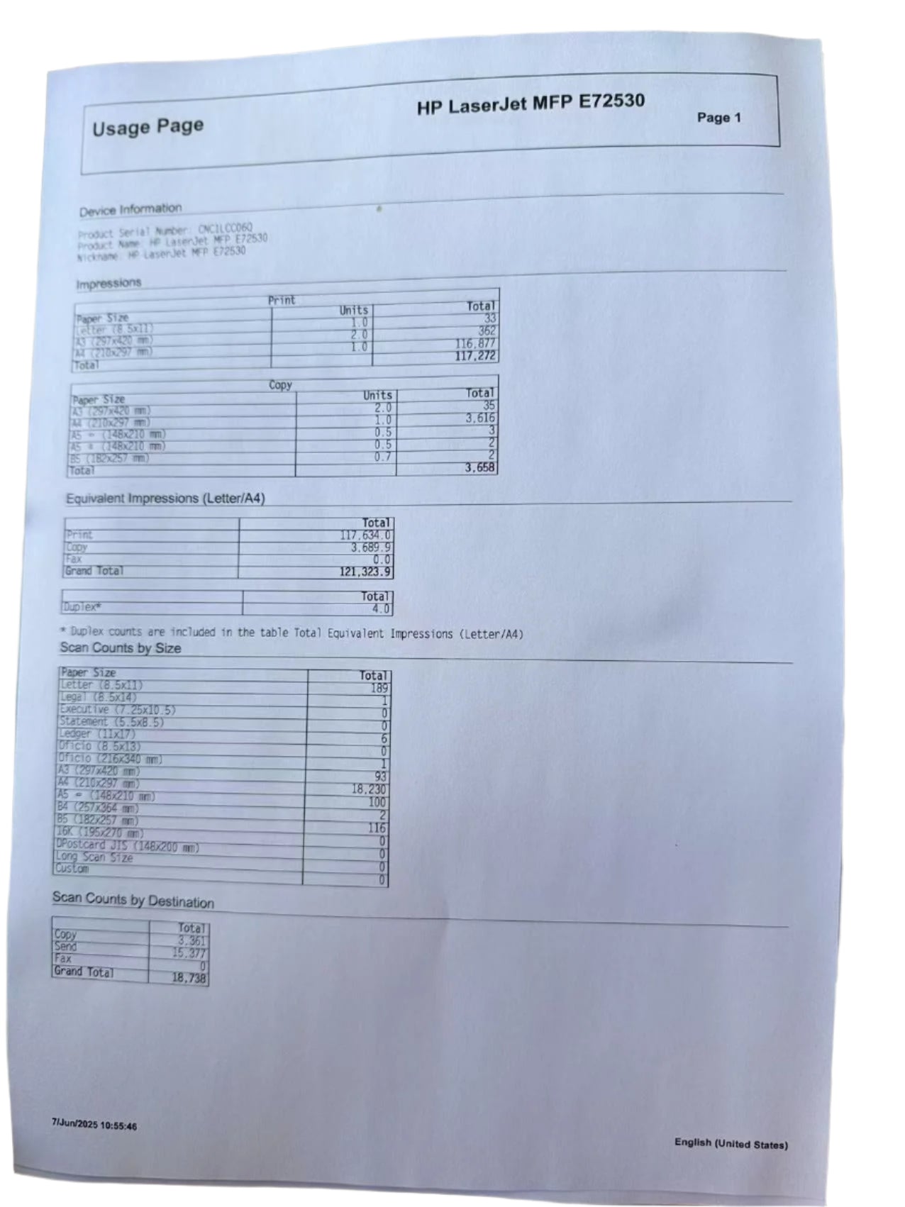 HP LaserJet MFP E72525dn/E72530dn A3 Mono Multifunction Laser Printer+Trays+Base 30PPM (Second Hand - Used) [Z8Z08A]
