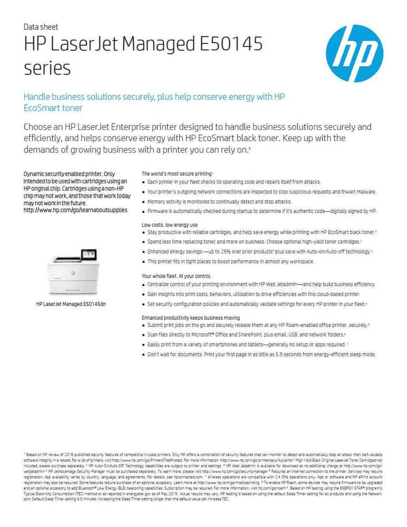 *Damaged Carton* HP LaserJet Managed E50145dn/M507dn A4 Mono Laser Printer 45PPM W9008MC [1PU51A]