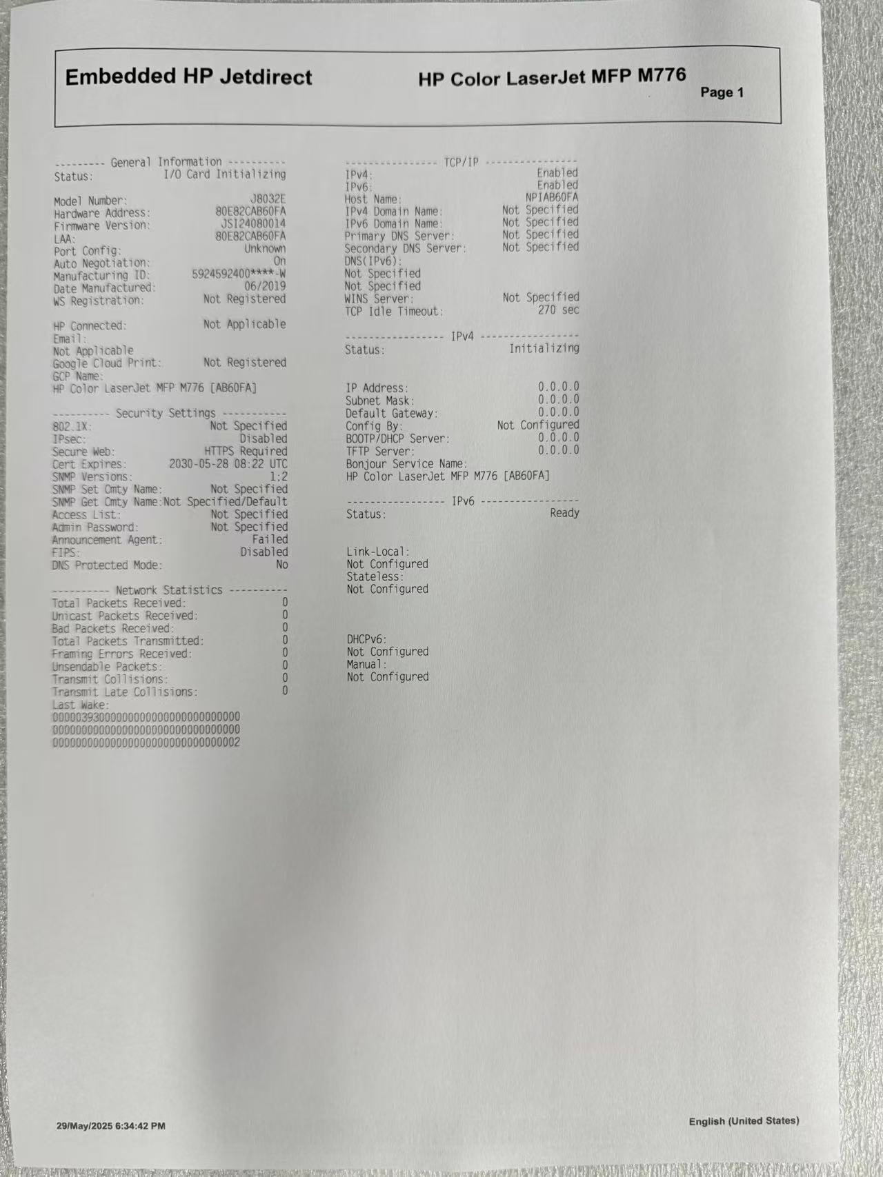 *Clearance!* HP Color LaserJet Enterprise MFP M776dn A3 Multifunction Printer 46PPM Ex-Demo Unit [T3U55A]