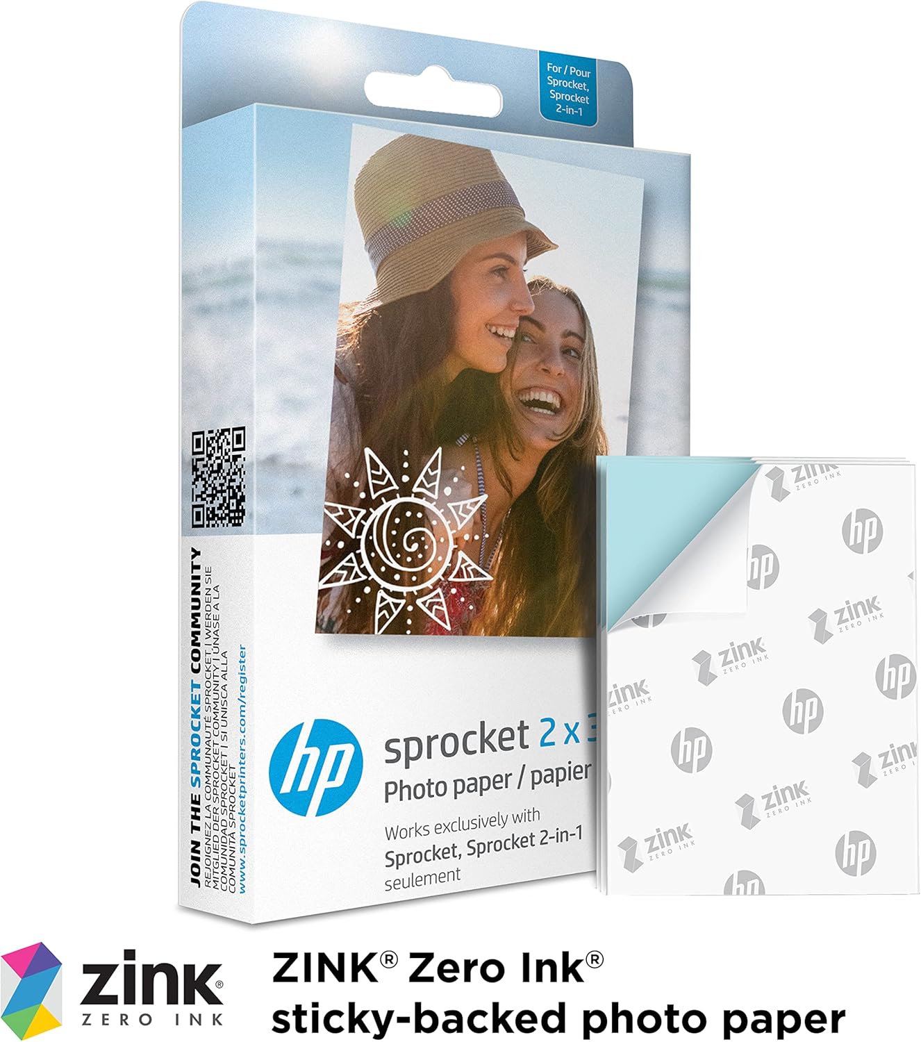 HP Sprocket Portable 2x3 Instant Photo Printer (Luna Pearl)+20x Pack Zink Paper Bundle