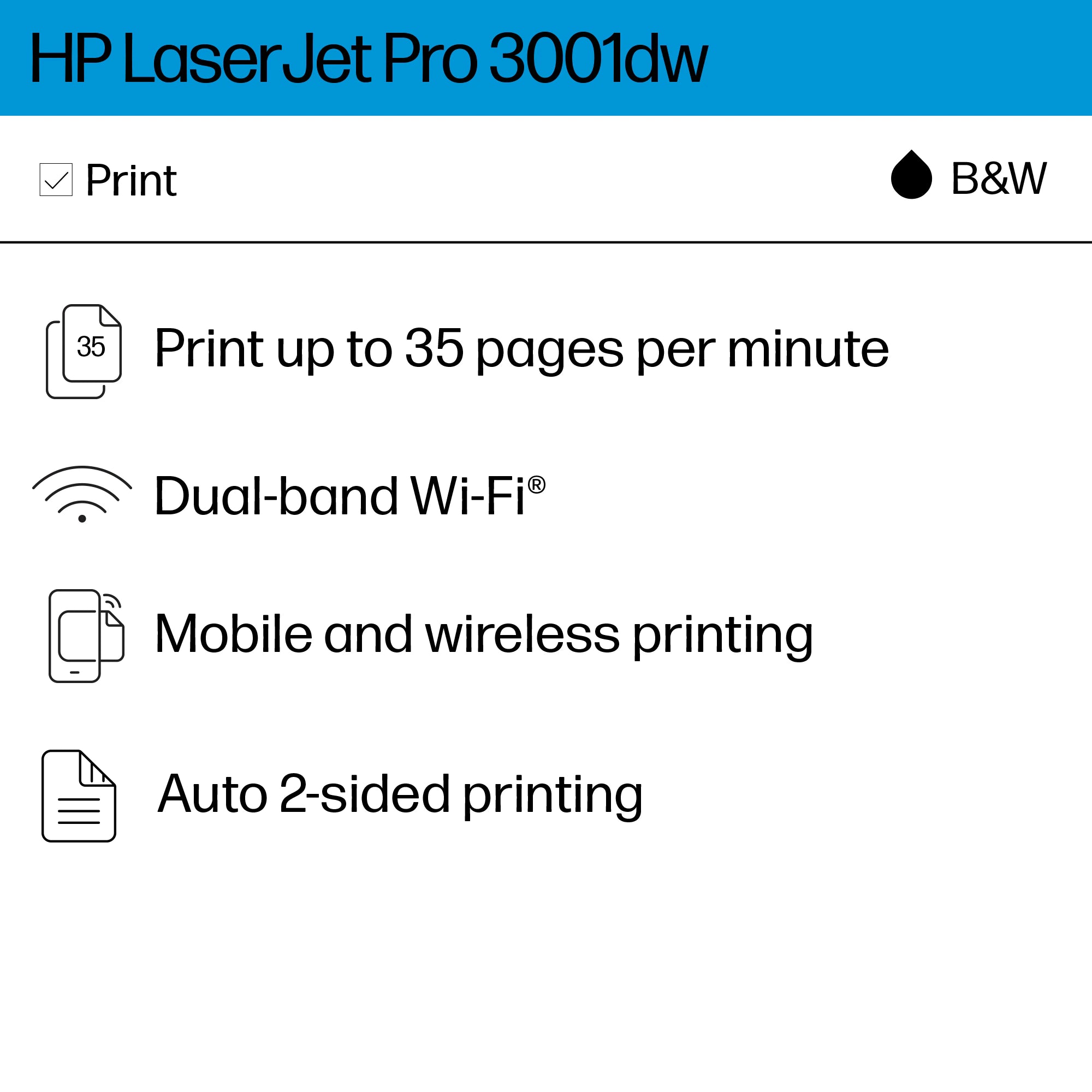 *NEW!* HP LaserJet Pro 3001dw A4 Mono Laser Wireless Printer + Duplex 35PPM [3G650F]