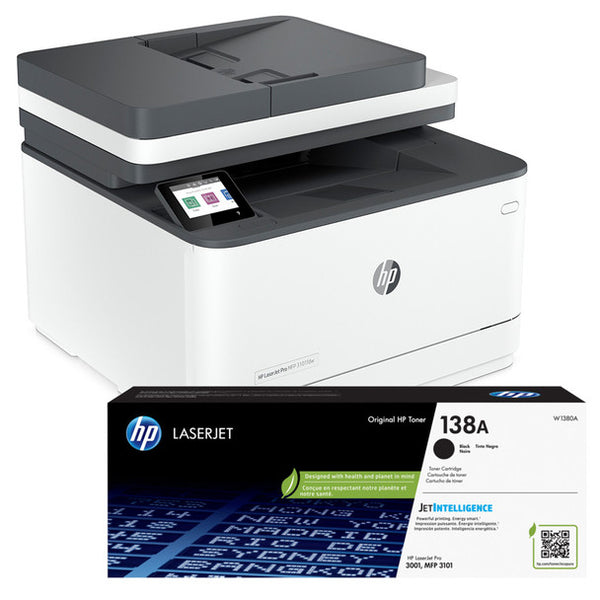 BUNDLE: HP LaserJet Pro MFP 3101fdw A4 Mono Laser Wi-Fi Multifunction Printer+138A Black Toner (W1380A)