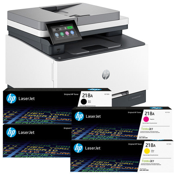 BUNDLE: HP Colour LaserJet Pro MFP 3301sdw A4 Wireless Colour Multifunction Printer+#218A Toner Set (W2180A, W2181A, W2182A, W2183A)
