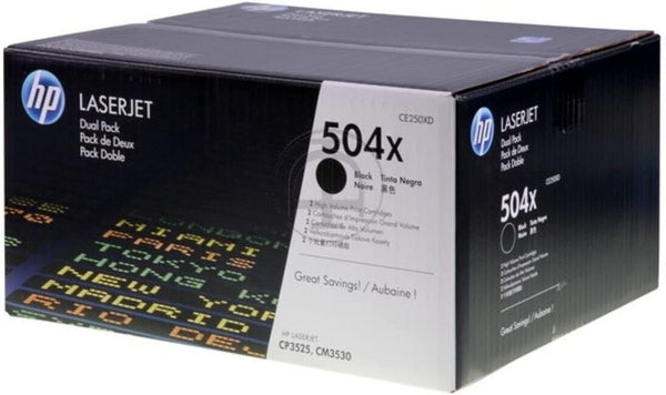 *TWIN PACK* Genuine HP CE250XD BLACK High Yield Toner Cartridge for CM3530 CM3530fs CP3525x CP3525dn #504X (20K)
