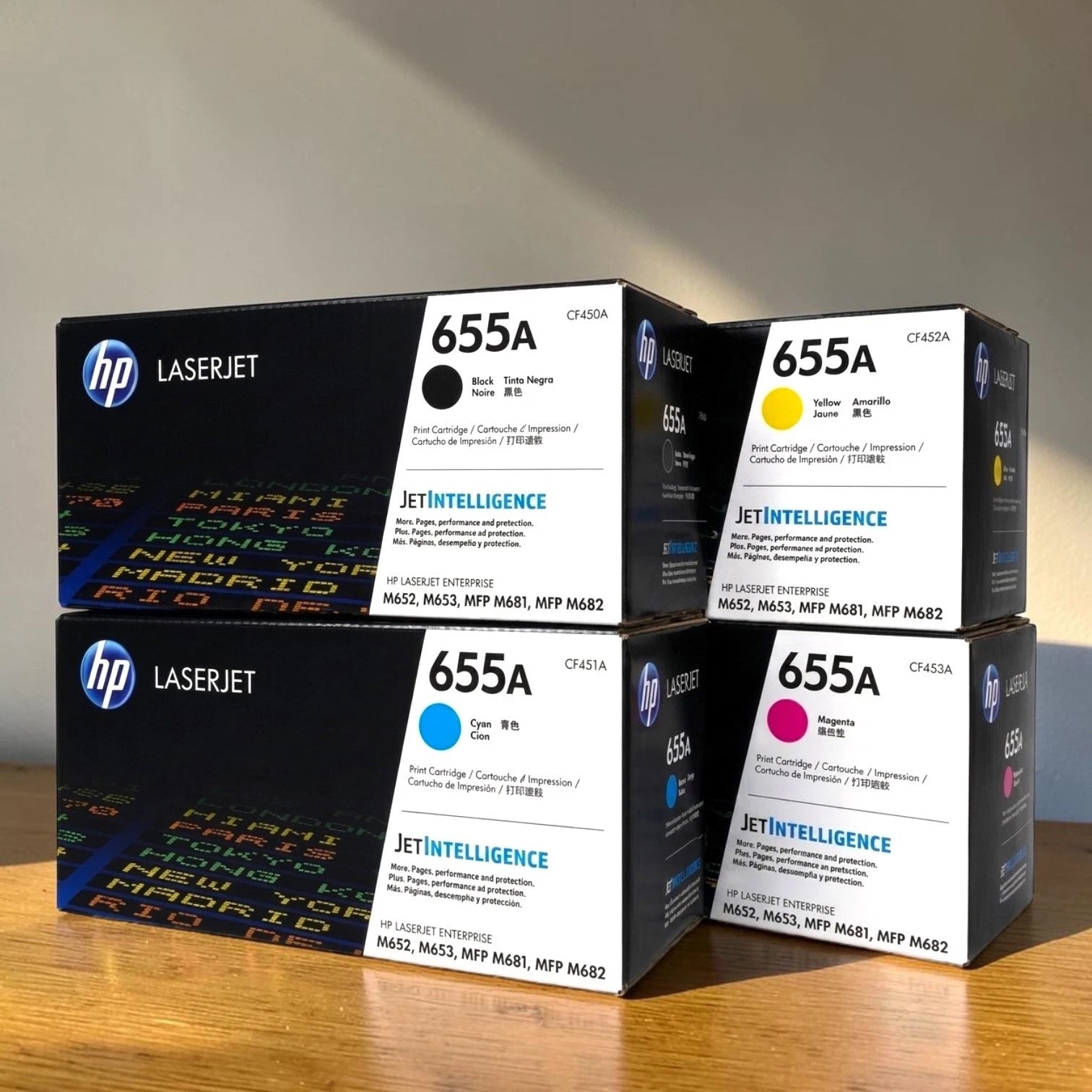 4x Pack Genuine HP CF450A CF451A CF452A CF453A Toner Cartridge Set #655A