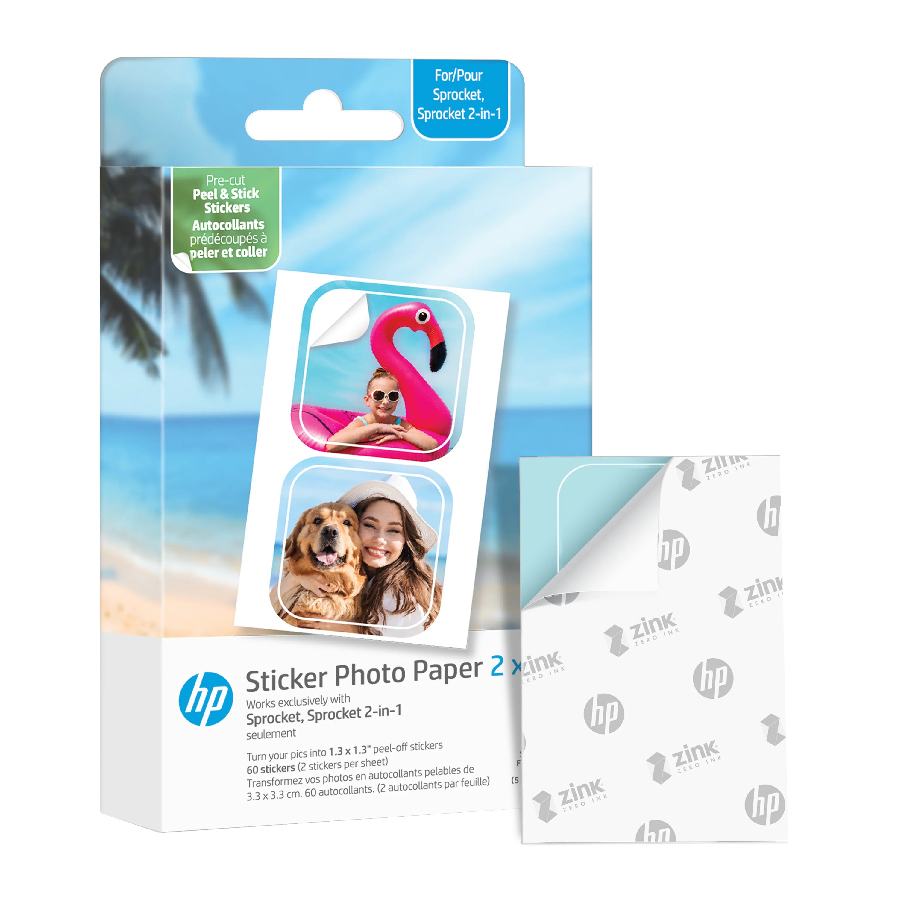 Genuine HP Sprocket 2"x3" Premium Zink Pre-Cut Sticker Photo Paper 30 Sheets [HPIZ2X330C]