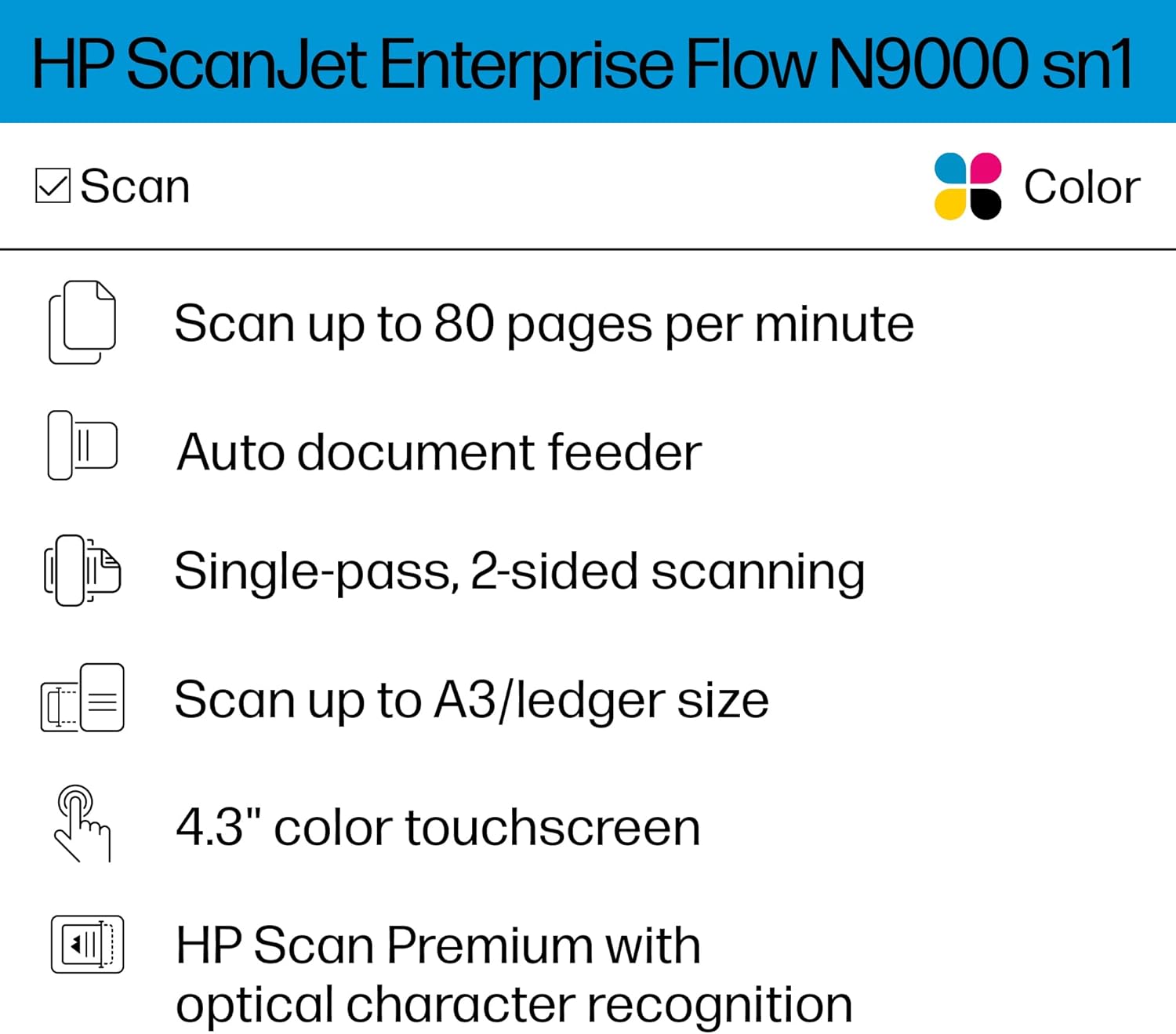 HP ScanJet Enterprise Flow N9000 sn1 A3 Document Scanner 100x Sheets ADF 80PPM [8Q4W1A]
