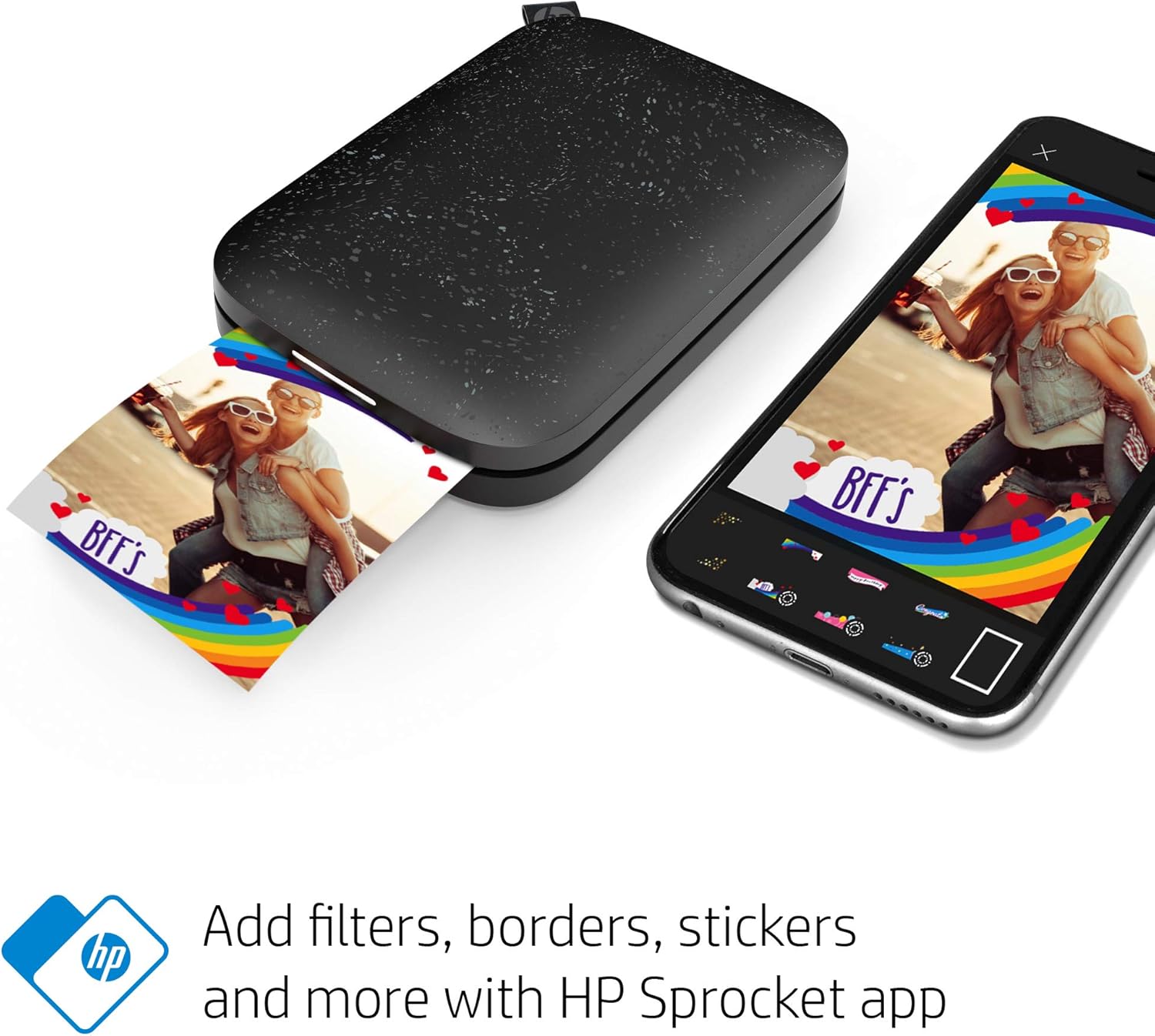 *Bundle* HP Sprocket Portable 2x3" Instant Photo Color Printer (Black Noir) Zink Paper+Carry Case