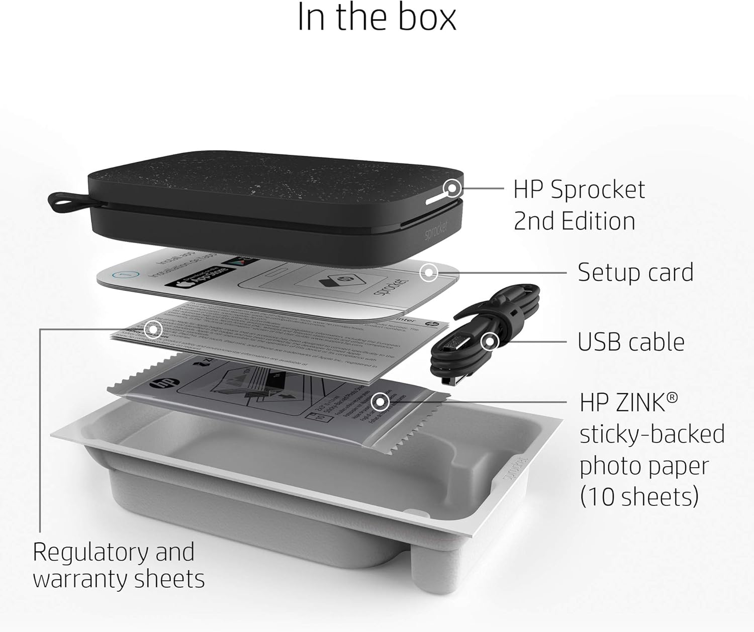 *Bundle* HP Sprocket Portable 2x3" Instant Photo Color Printer (Black Noir) Zink Paper+Carry Case