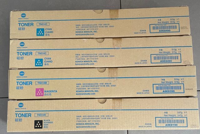 Bundle: 4x Pack Genuine Konica Minolta TN514 C/M/Y/K Toner Cartridge Set [A9E8190-A9E8490]