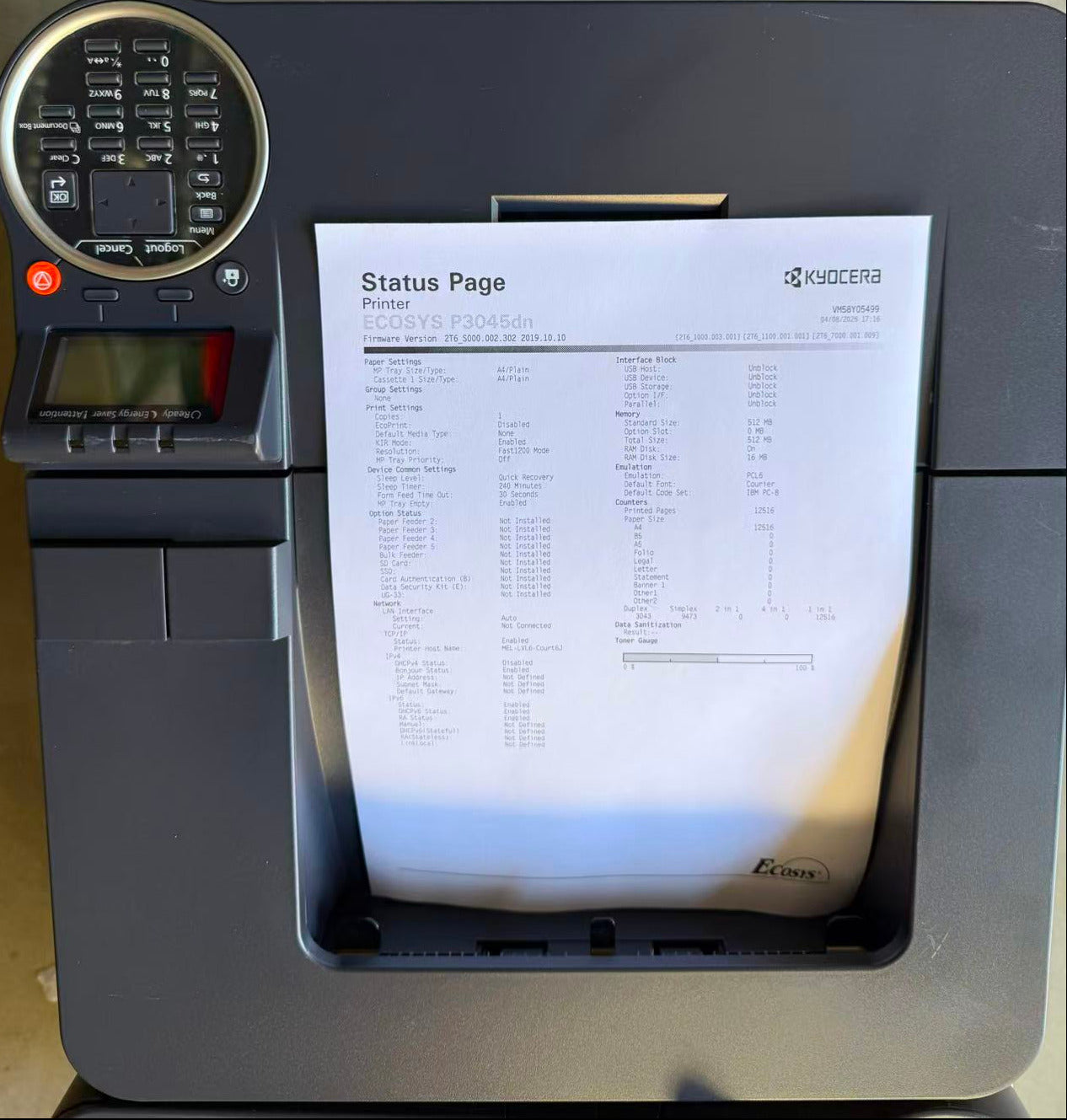 Ex-Demo Unit Kyocera ECOSYS P3045dn A4 Mono Laser Printer 1102S23NL0 12K Page Count