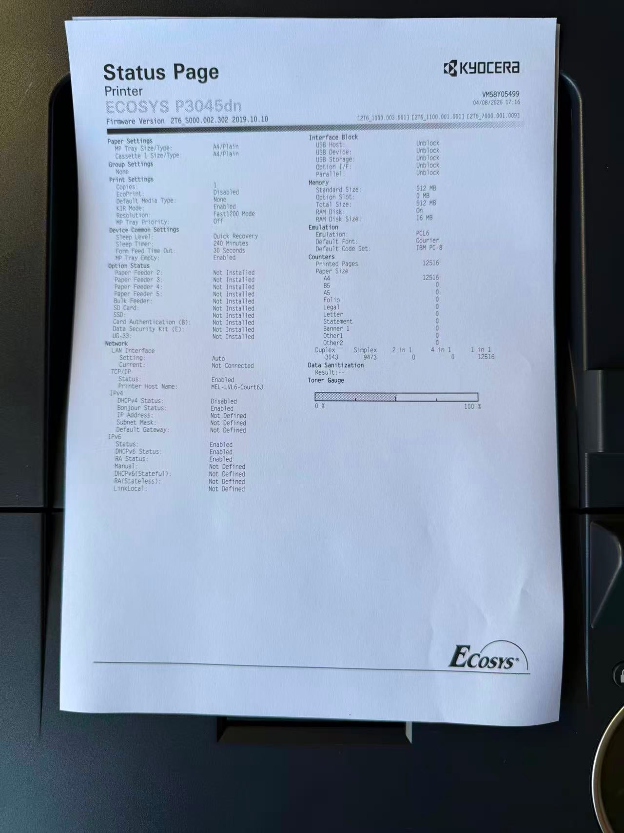 Ex-Demo Unit Kyocera ECOSYS P3045dn A4 Mono Laser Printer 1102S23NL0 12K Page Count