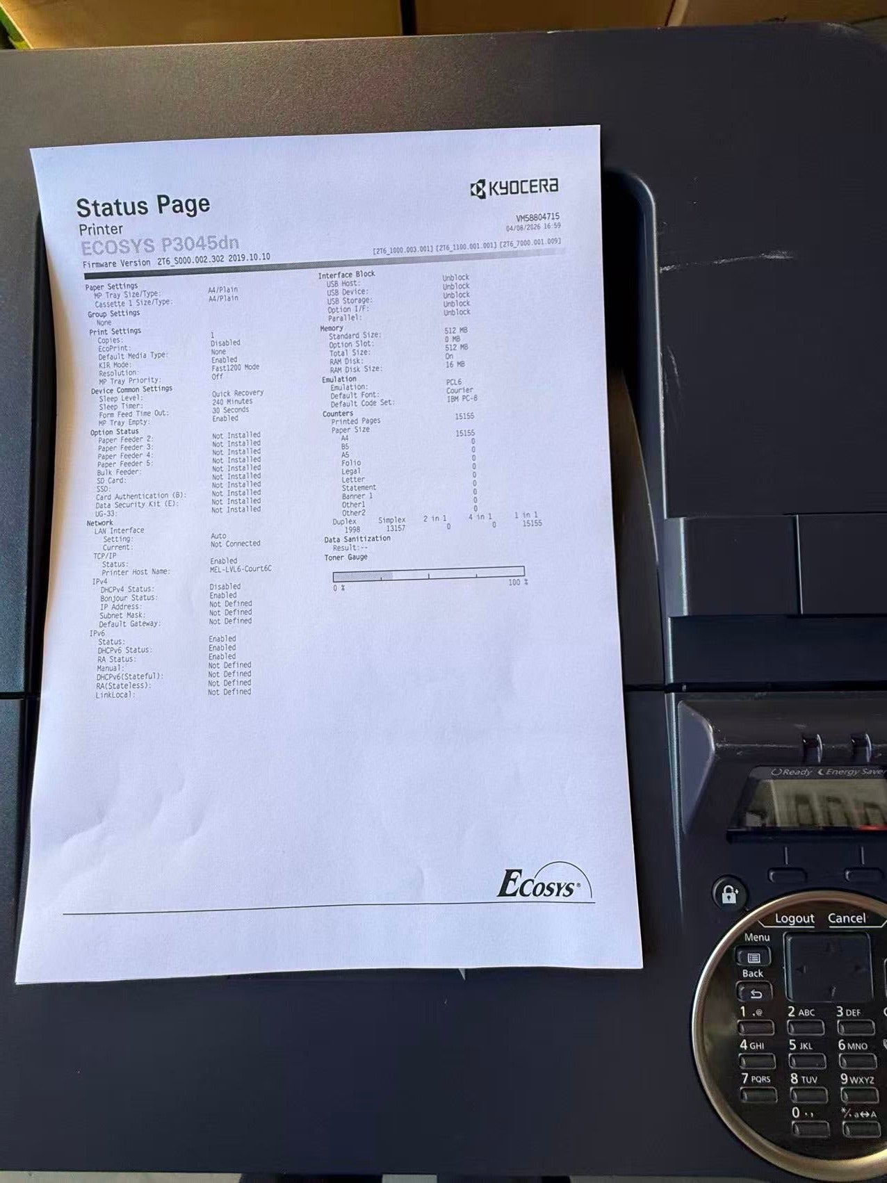 Ex-Leasing Unit Kyocera ECOSYS P3045dn A4 Mono Laser Printer TK-3164 1102S23NL0