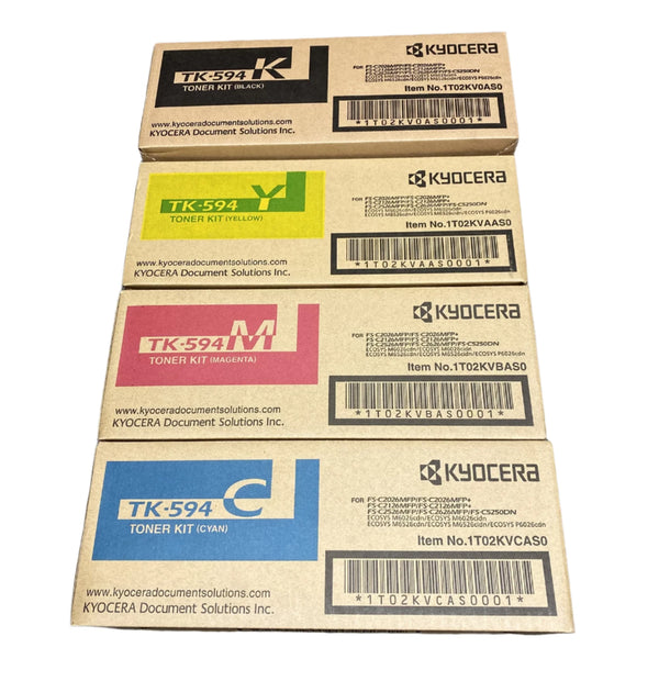 Bundle: 4x Pack Genuine Kyocera TK-594 C/M/Y/K Toner Cartridge Set for FS-C2026MFP FS-C2526MFP