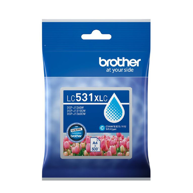 Genuine Brother LC531XLC Cyan Ink Cartridge High Yield for DCP-J1310DW DCP-J1360DW DCP-J1260W (500 Pages)