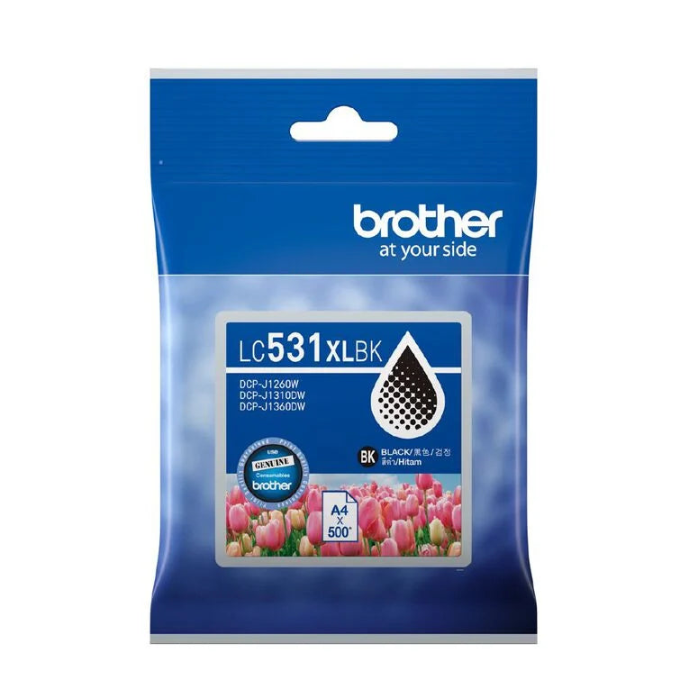 Genuine Brother LC531XLBK Black Ink Cartridge High Yield for DCP-J1310DW DCP-J1360DW DCP-J1260W (500 Pages)
