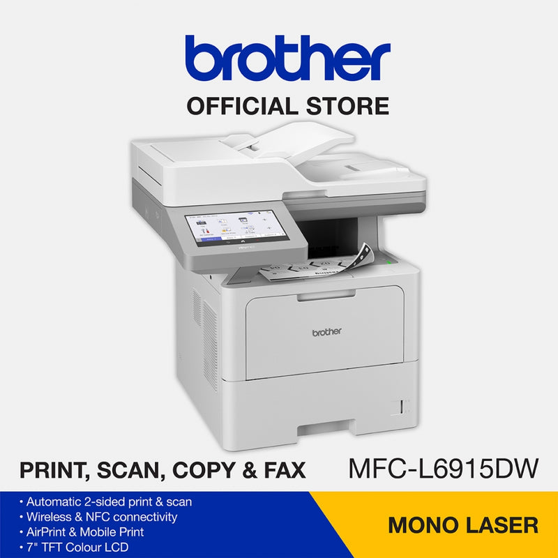 Brother MFC-L6915DW A4 Mono Laser Multifunction Printer 50PPM+7-inch LCD touchscreen