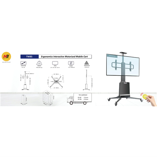 *Open Box* North Bayou TW-85 Motorised Height Adjustable Mobile Cart for 55" - 85" TVs