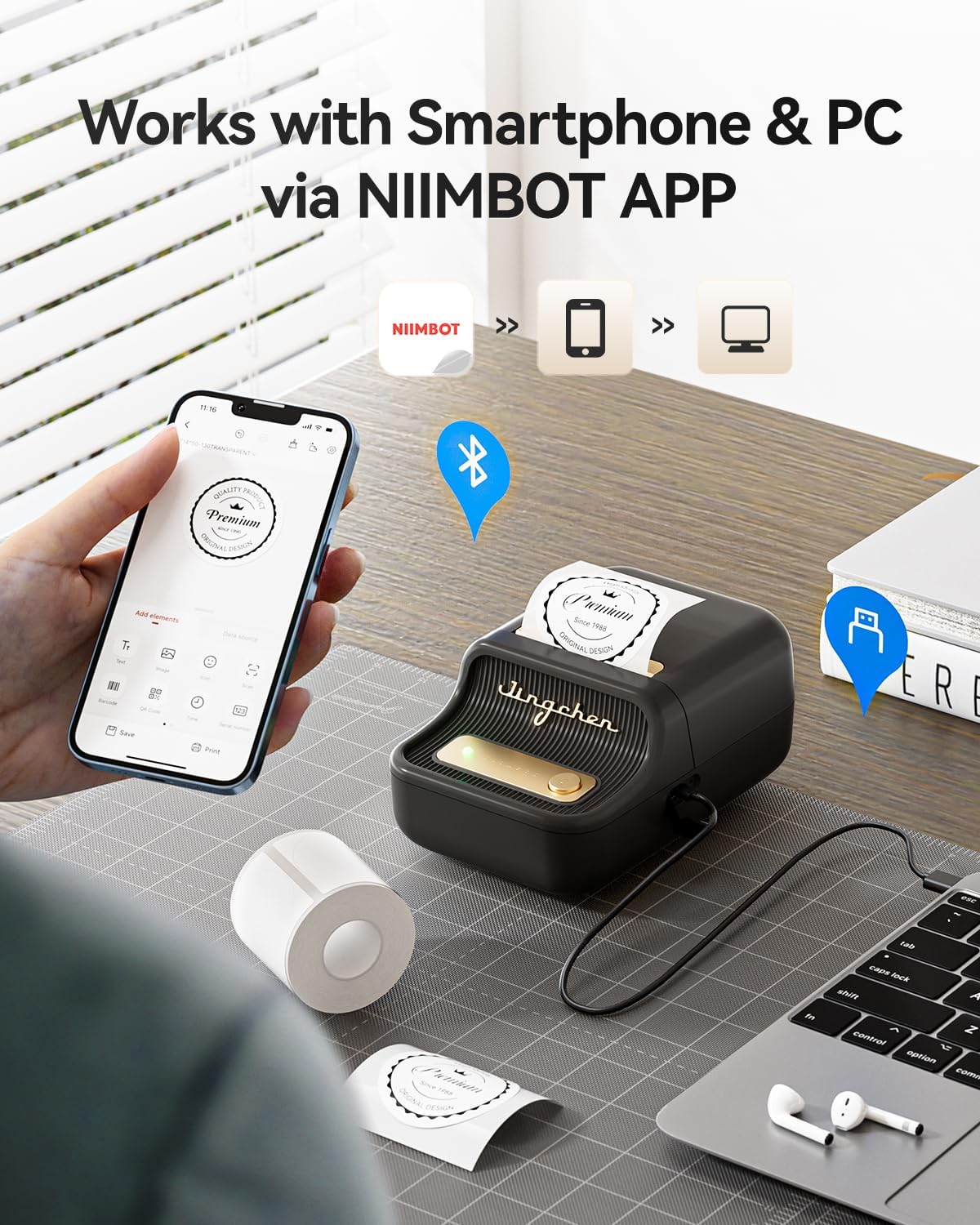 *New!* Niimbot B21 Classic Black Thermal Smart Label Printer BT [NIIMBOTB21]
