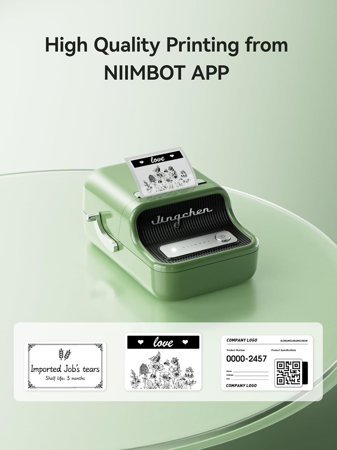 NIIMBOT B21 Inkless Label Maker, Mini Thermal Label Printer Compatible with iOS & Android, with 1 Pack 50x30mm White Label, Green