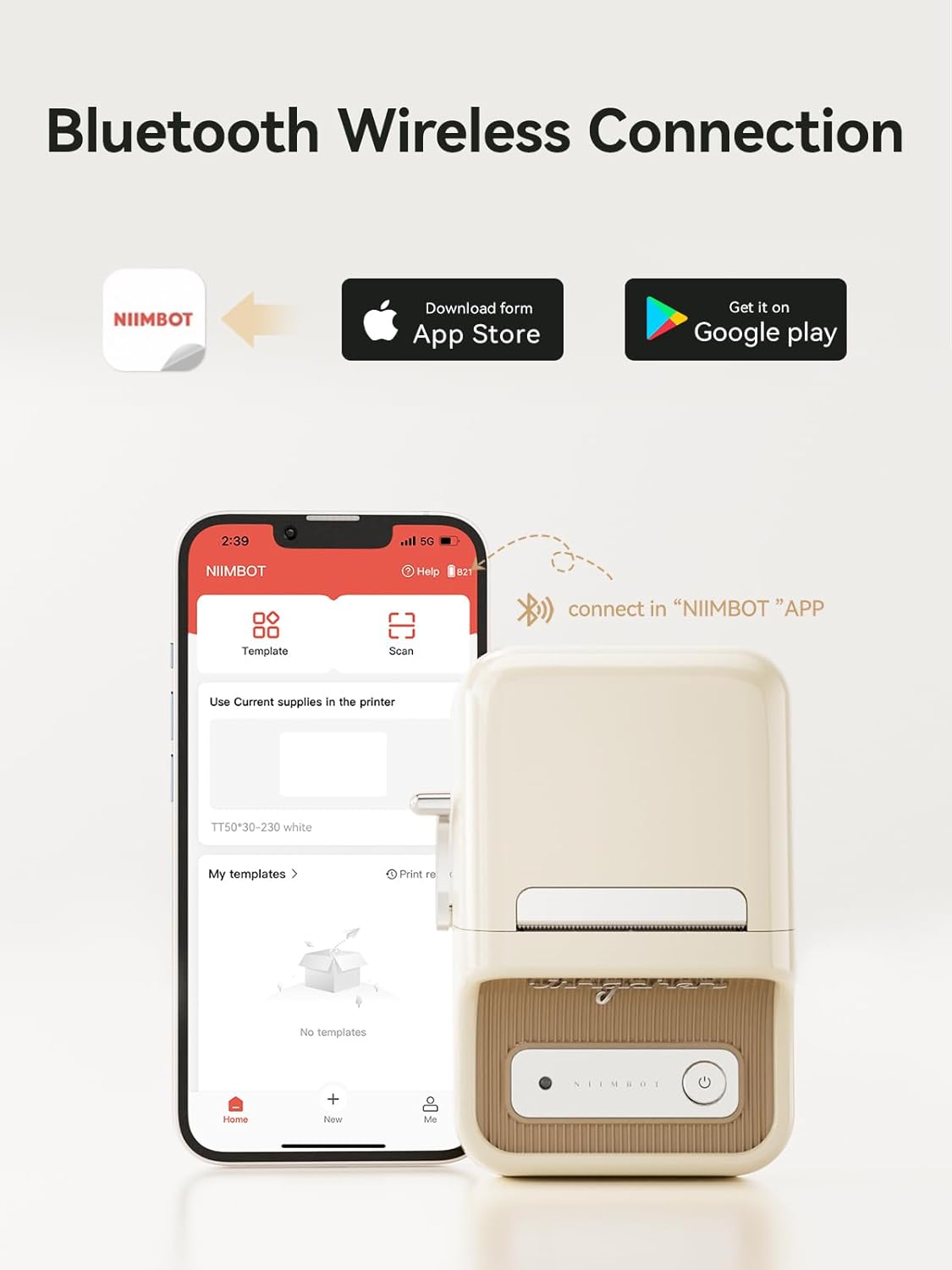 NIIMBOT B21 Label Maker, Thermal Label Printer, Portable Inkless Label Makers for Home/Office/Business, with 1 Pack 50x30mm White Label, Compatible with iOS & Android, White