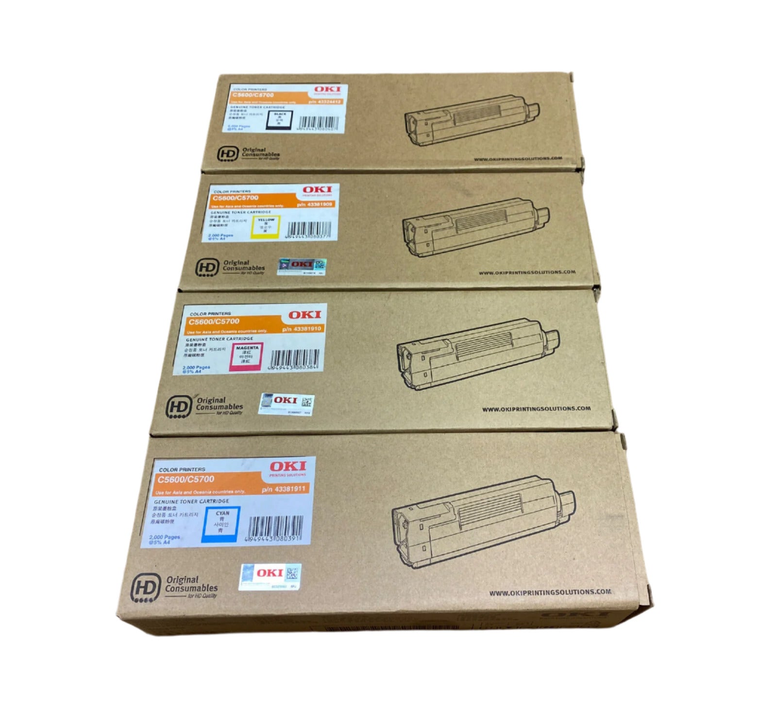 1xset 4x Pack Genuine OKI C5600 C5700 C/M/Y/K Toner Cartridge Set 