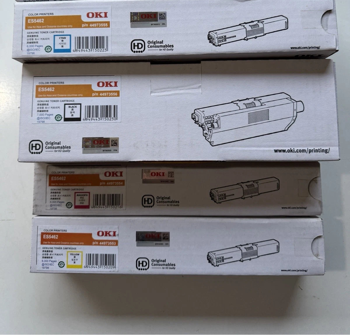 Bundle: 4x Pack Genuine OKI ES5431 ES5462 Toner Cartridge Set [44973553-44973556]