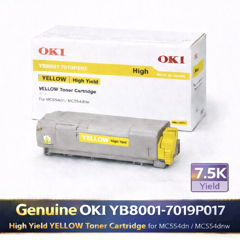 Genuine OKI YB8001-7019P017 High Yield YELLOW Toner Cartridge for MC554dnw (7.5K Yield)