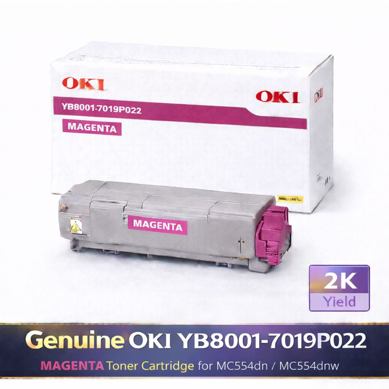 Genuine OKI YB8001-7019P022 MAGENTA Toner Cartridge for MC554dn MC554dnw (2K Yield)