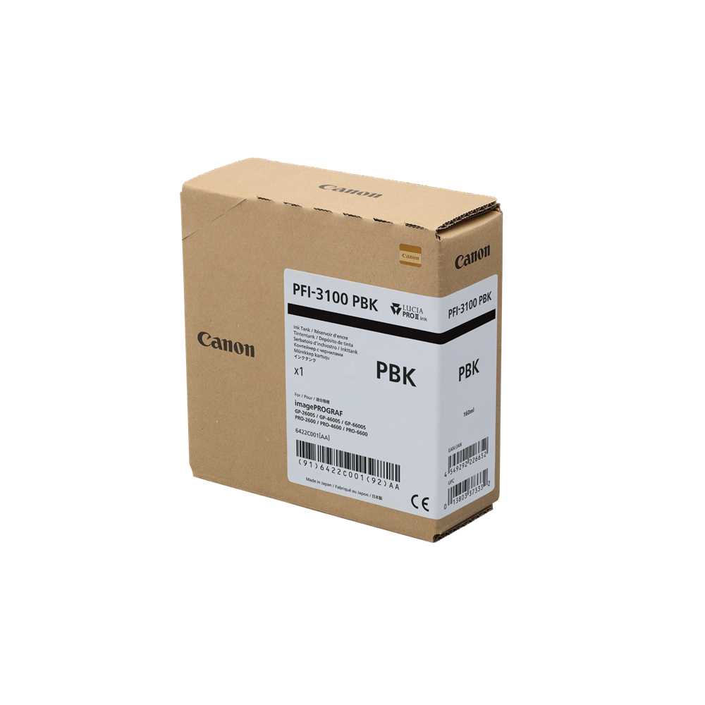 Genuine Canon PFI-3100PBK Photo Black Ink Cartridge 160ml for PRO and GP Series [PFI-3100PBK]