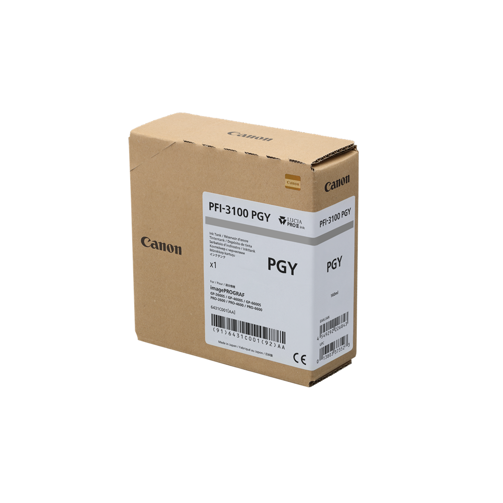 Genuine Canon PFI-3100PGY Photo Grey Ink Cartridge 160ml for PRO and GP Series [PFI-3100PGY]