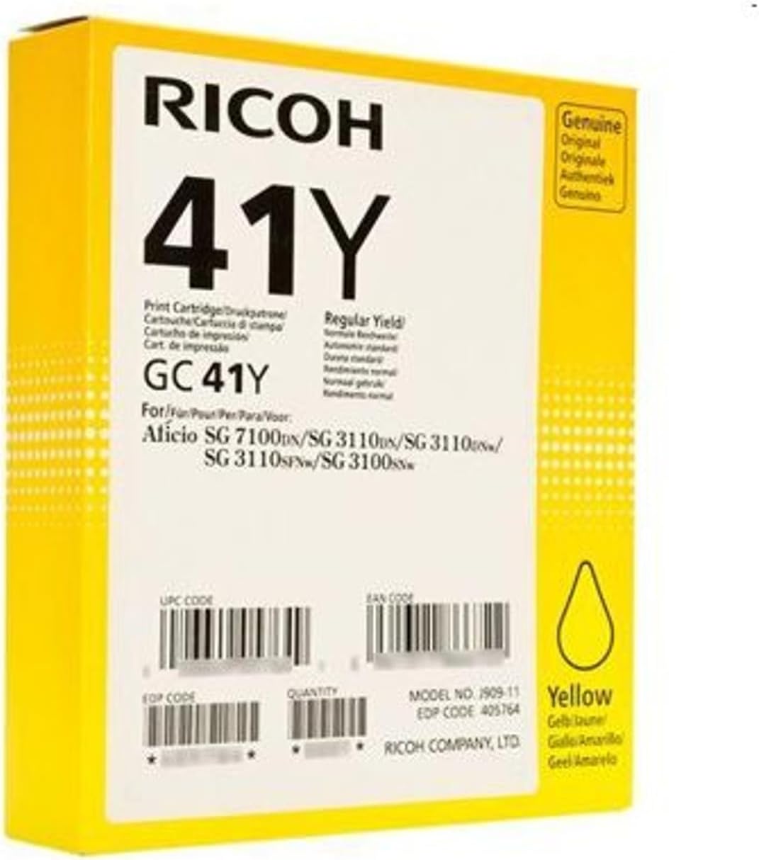 Genuine Ricoh 405764 GC41 (GC-41) YELLOW Gel Ink for Aficio SG3110DNW/7100DN SG3110 (2.2K)