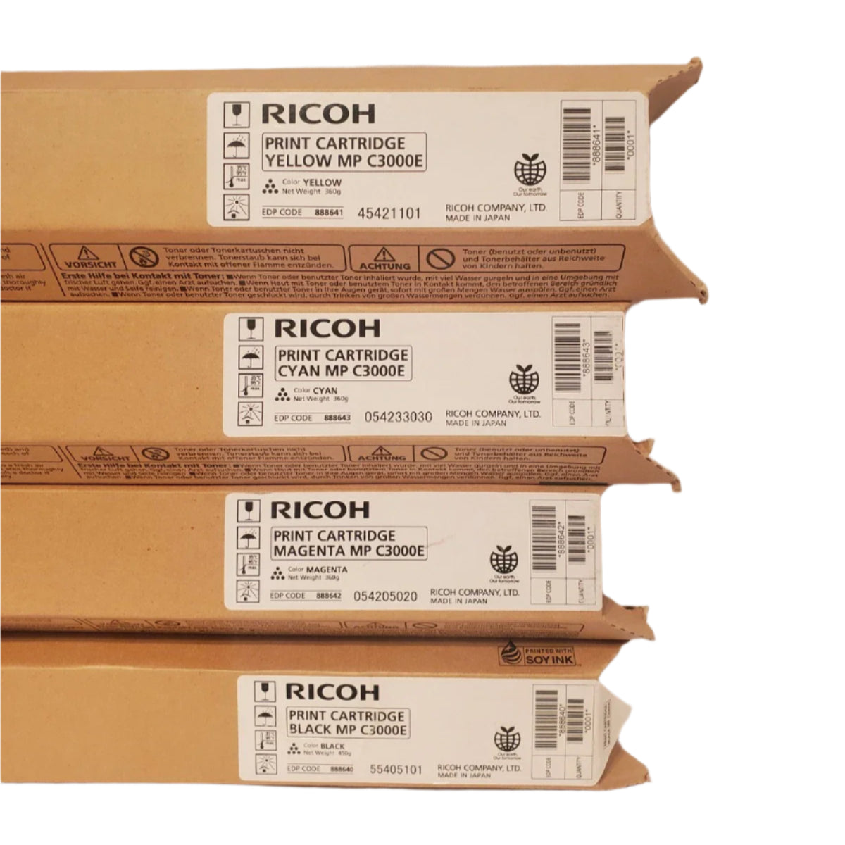 Bundle: 4x Pack Genuine Ricoh Aficio MP-C2000 MP-C2500 MP-C3000E Toner Cartridge Set