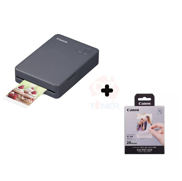 Bundle: Canon Selphy Square QX20 Photo printer QX20-GY GREY + XC-20L Selphy Square Photo paper [20x sheets]