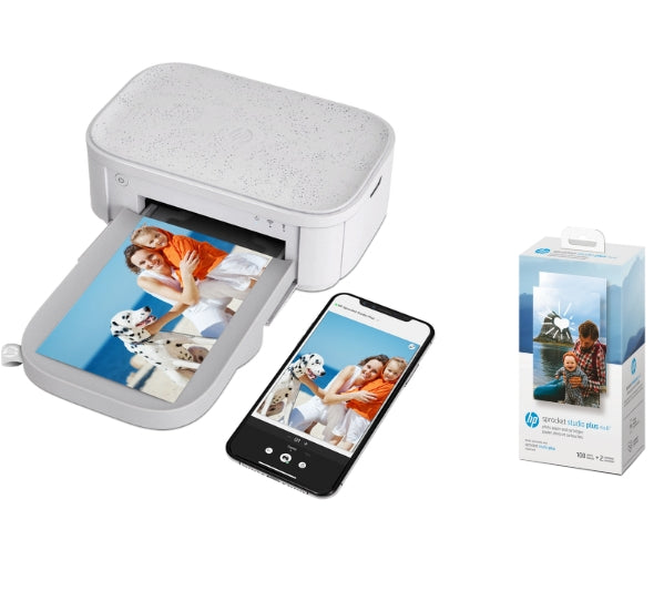 BUNDLE HP Sprocket Studio Plus Photo Printer + Photo Paper 4"x6" 108 sheets 2 Cartridges