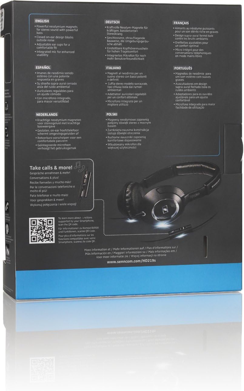 Sennheiser HD 219S Headphones with Integrated Microphone for Smartphones – Black